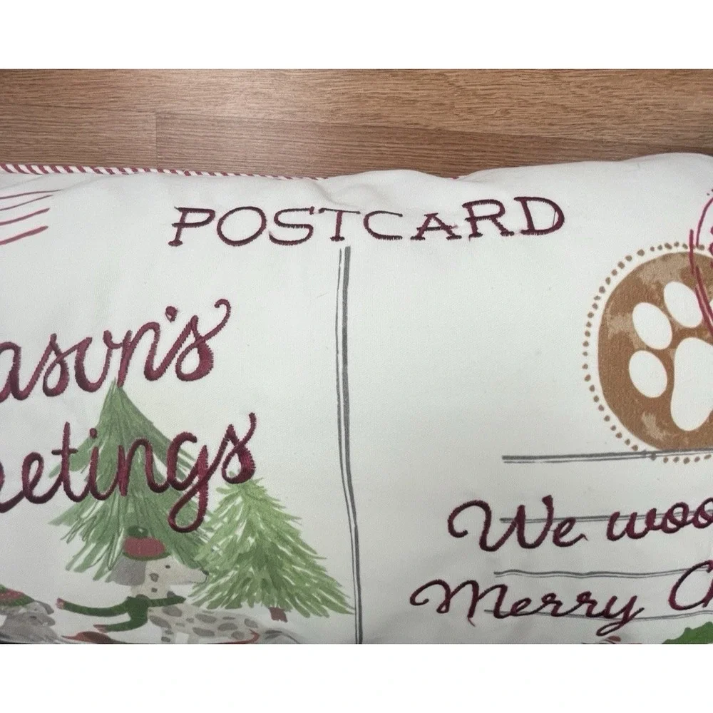 Isaac Mizrahi Postcard Season Greetings Dogs Christmas Throw Pillow 13